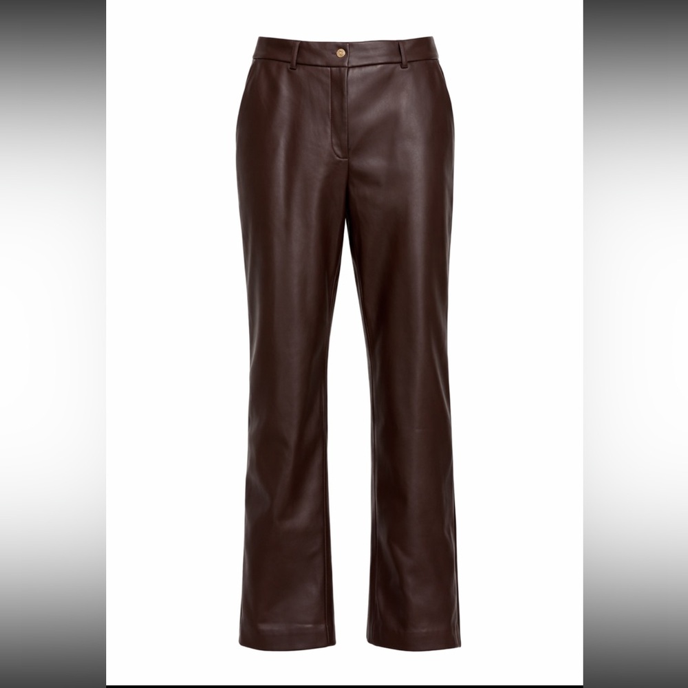 Donna Karan NY Faux Leather Straight Leg Pants Chocolate Brown Size 10